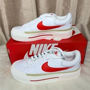 Nike Women's Court Legacy Lift White and Red Sneakers Athletic Shoes